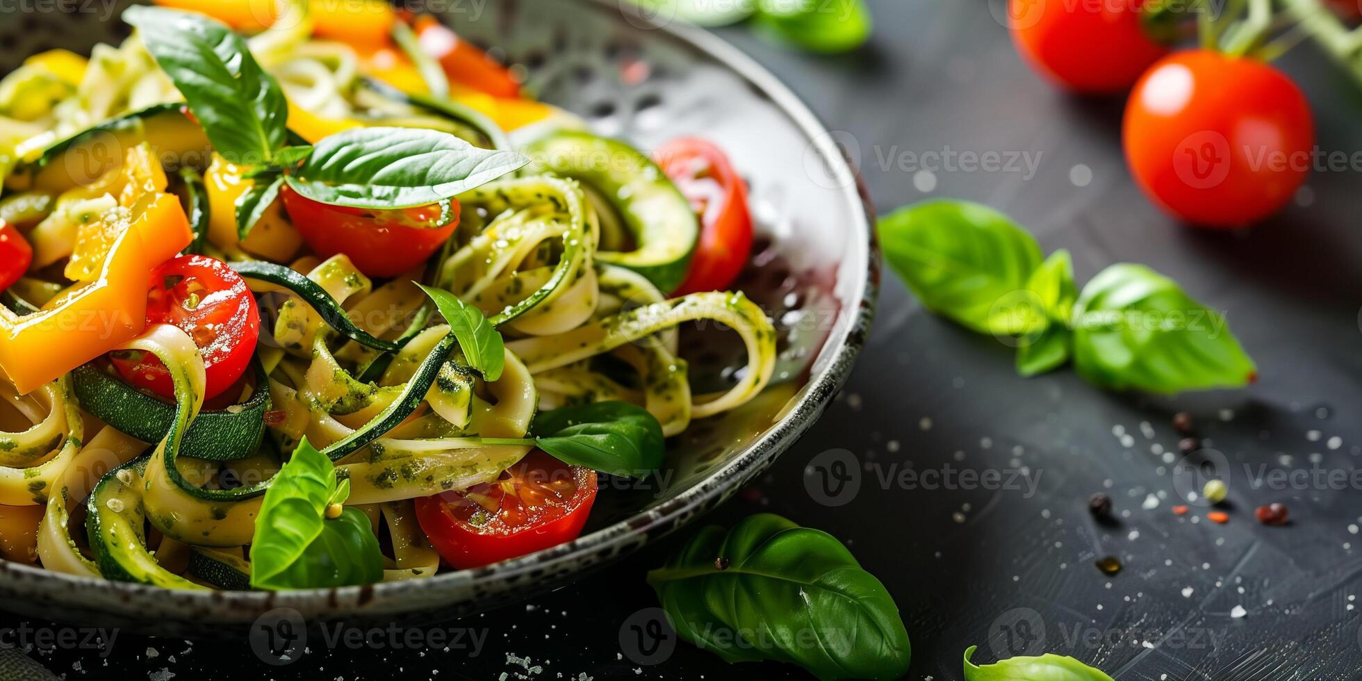 Elegant plate of gluten-free pasta primavera, photography photo