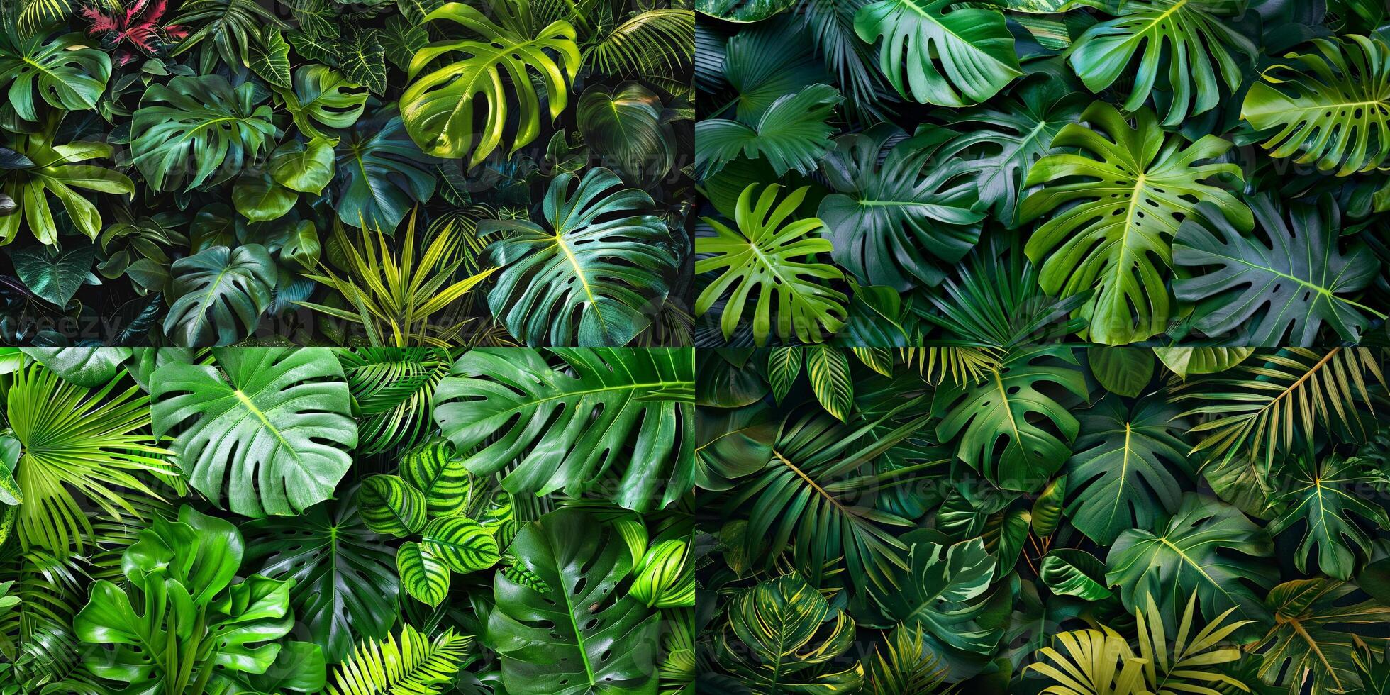 Various tropical plants, showcasing vibrant green foliage and intricate leaf patterns, picture photo