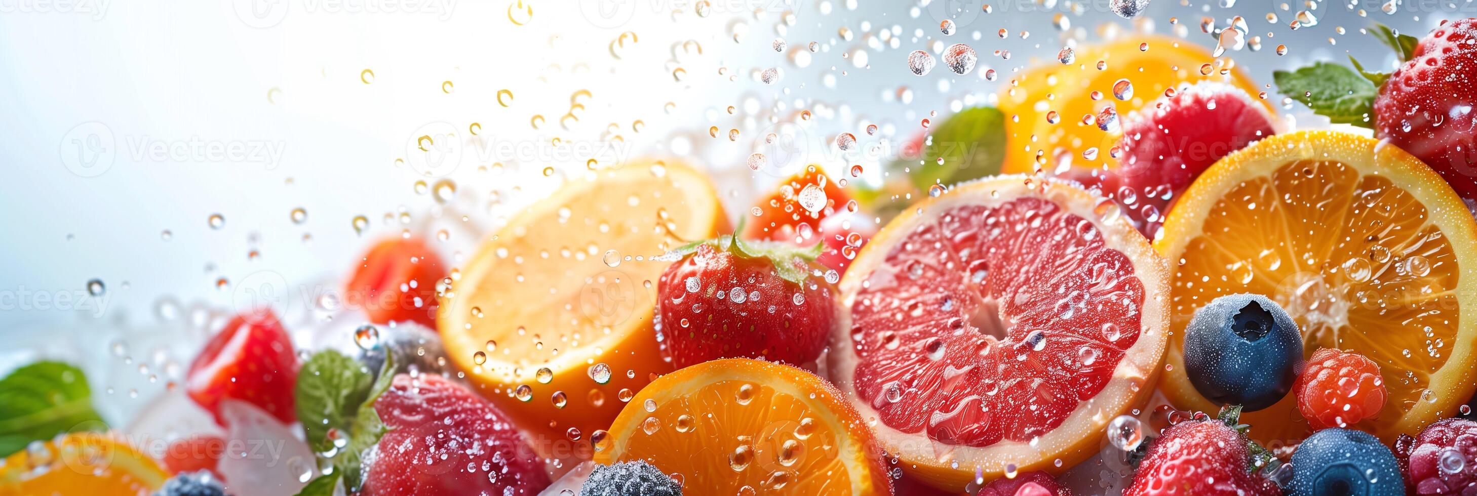 Fresh fruit banner with copy space, commercial advertisement style, photography photo