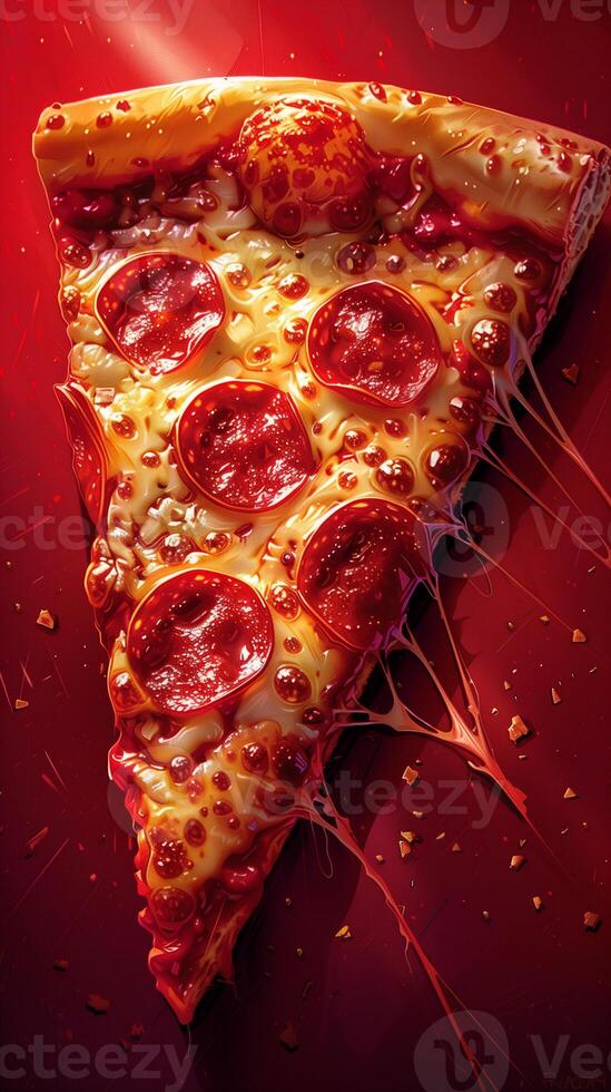 Classic New York-style pepperoni pizza on red gradient background, photo