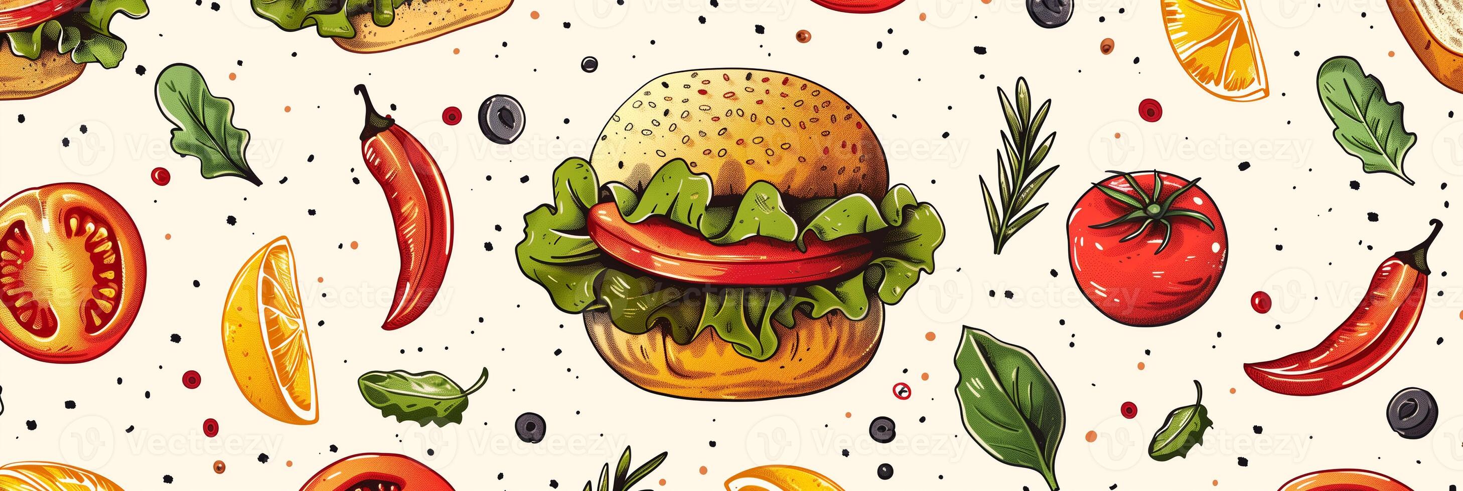 Card background design with western lunch pattern, light yellow main color, cartoon style, photo
