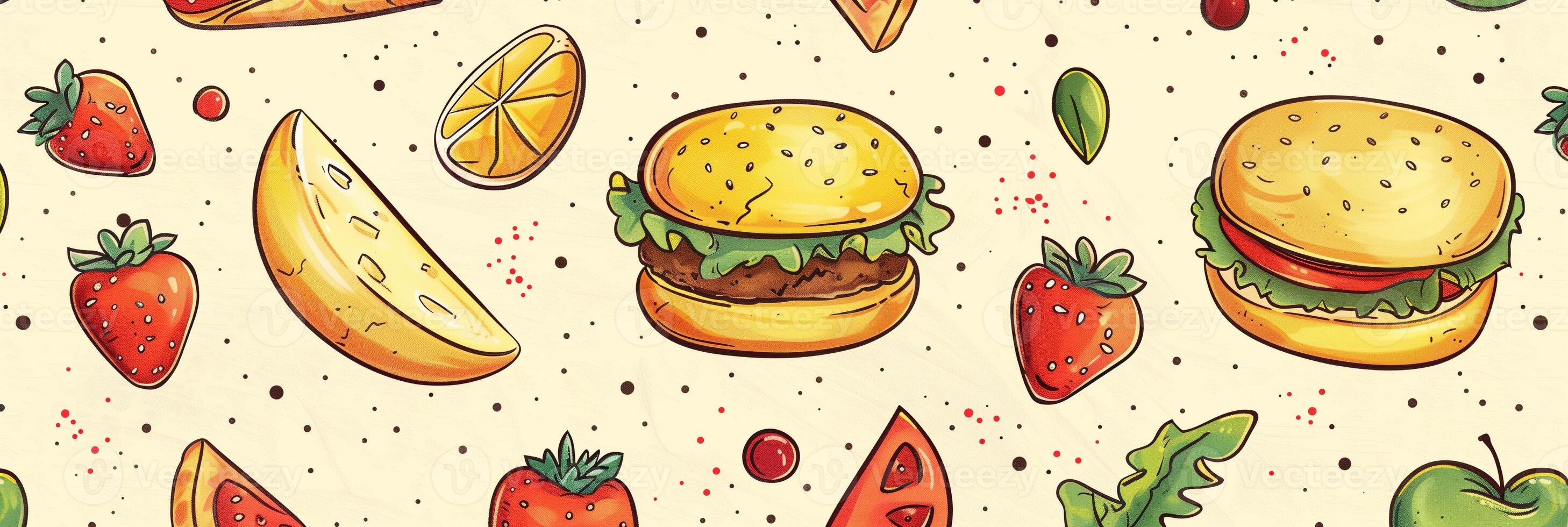 Card background design with western lunch pattern, light yellow main color, cartoon style, photography photo