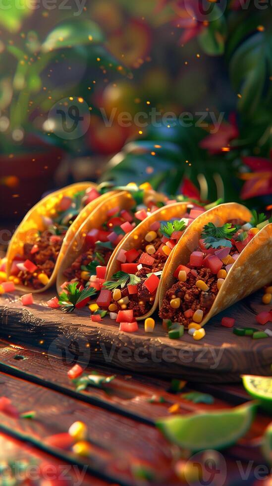 Festive 3D taco party scene with soft lighting, photorealistic photo
