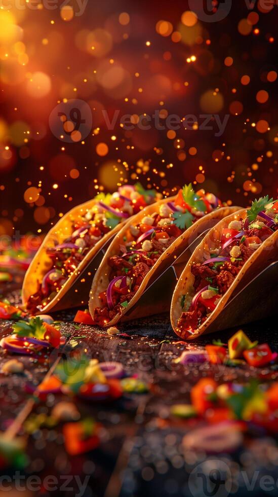Festive 3D taco party scene with soft lighting, photo