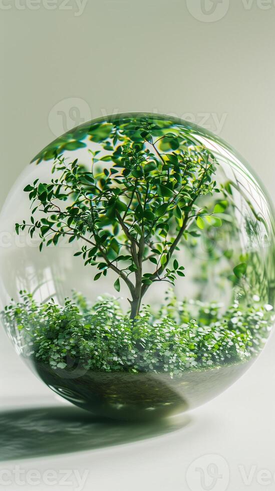 Globe with green leaves inside on a white background, picture photo