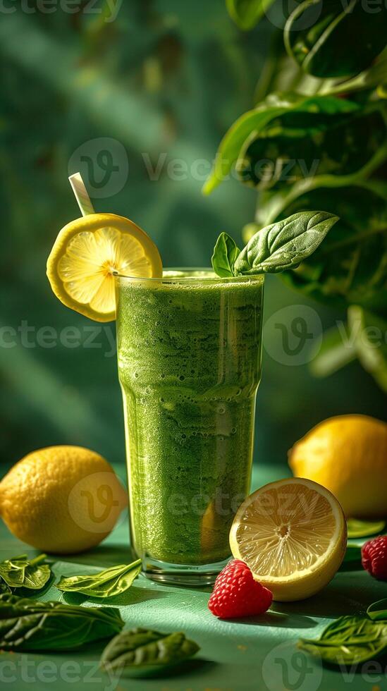 Organic greens lemon protein lemon drink powder shake, food photography, picture photo