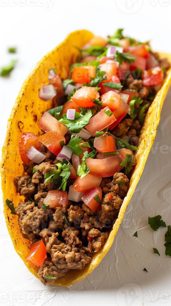 Taco with minimal toppings on white background, picture photo