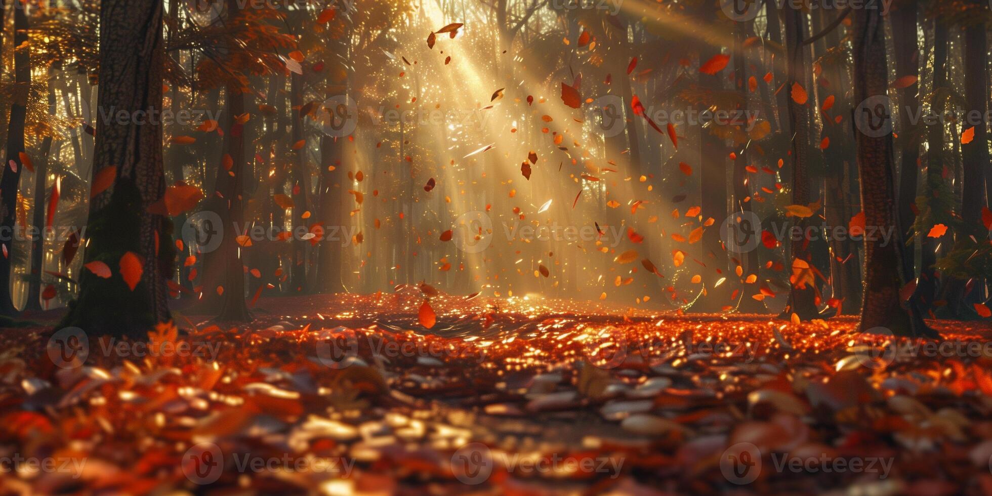 Sunlight filtering through dense forest, casting warm glow on leaves, picture photo