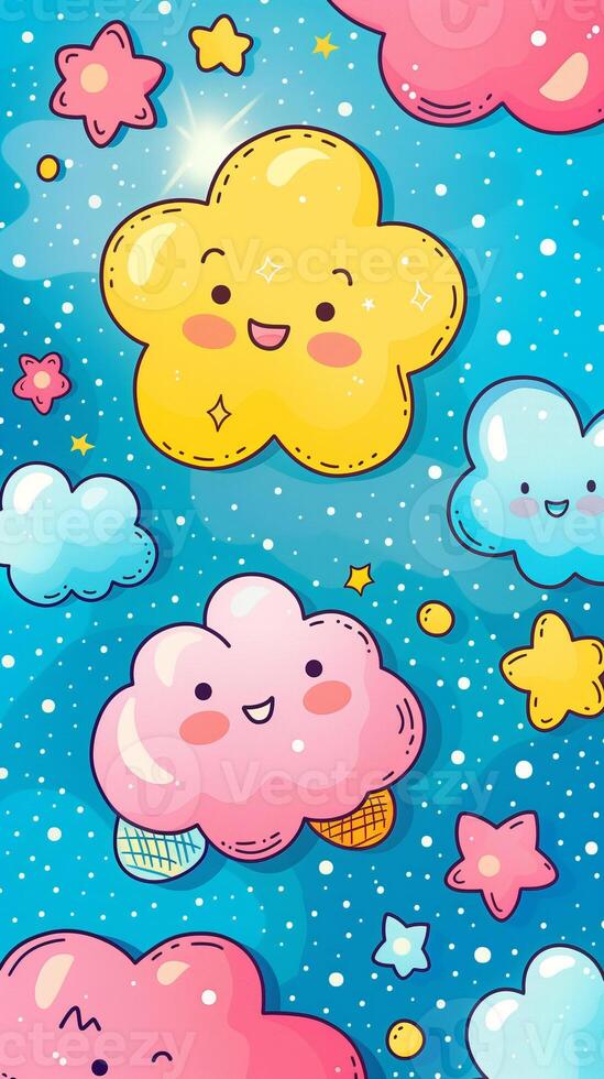 Simple doodle background in kawaii style, pastel colors, thick lines, coloring, photo