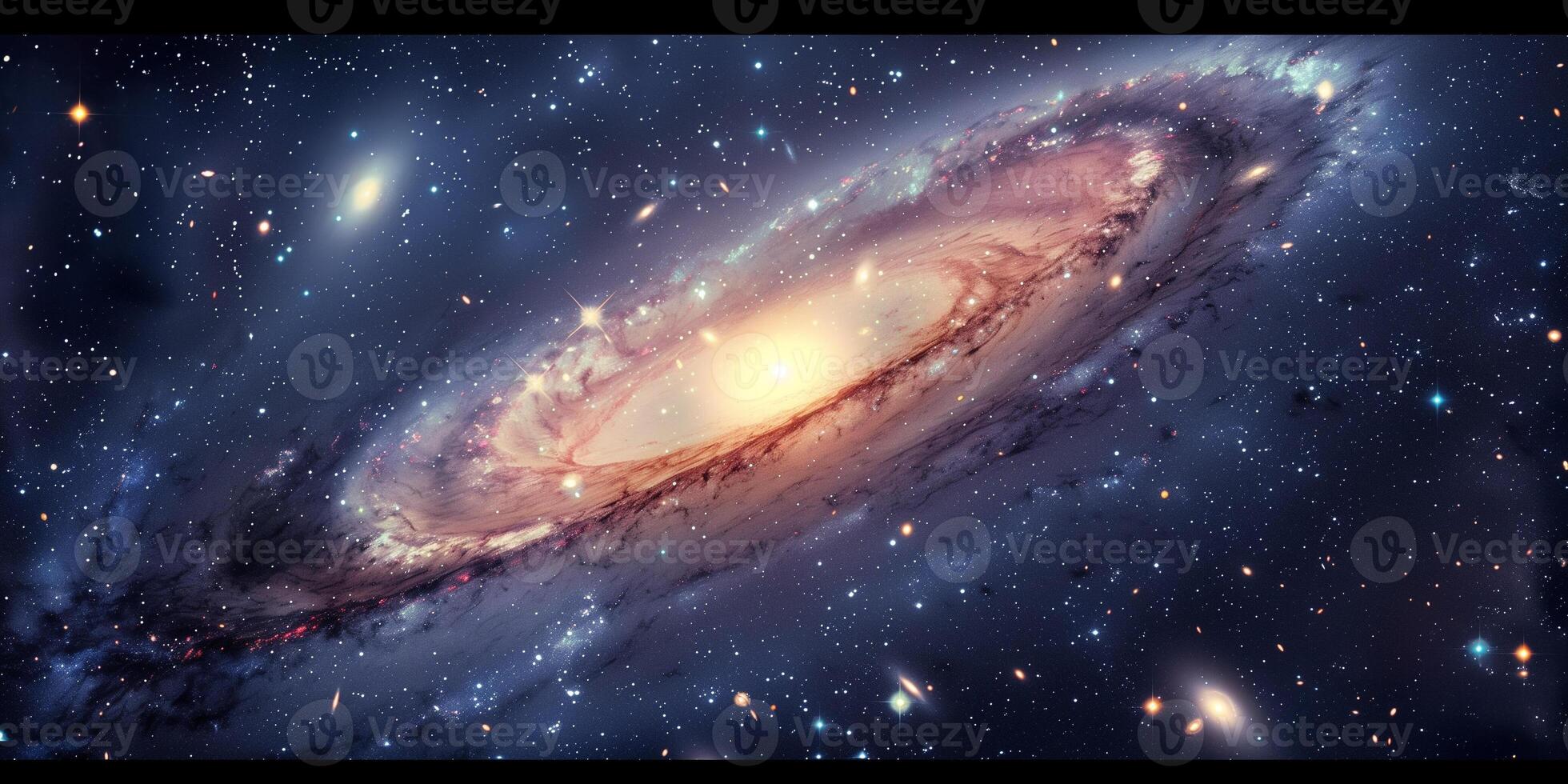 Andromeda Galaxy with bright central bulge and spiraling arms, photography photo