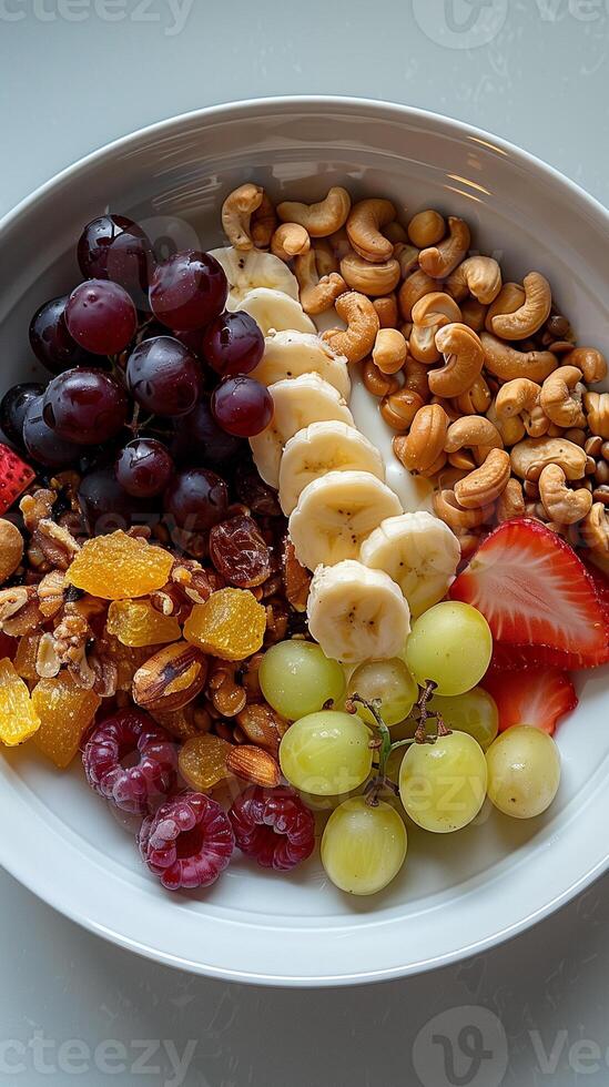 White dish with strawberries, yellow appetite sensation, dried fruits, picture photo