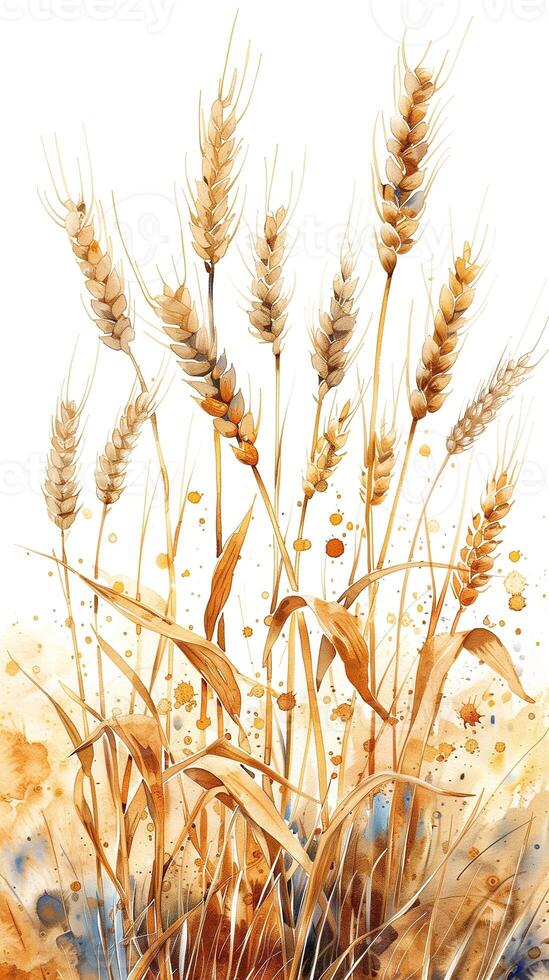 Wheat stalks with a white background, frontal view, picture photo