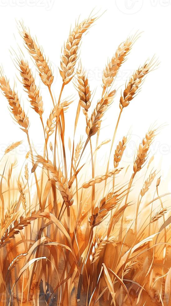 Wheat stalks with a white background, frontal view, photorealistic photo