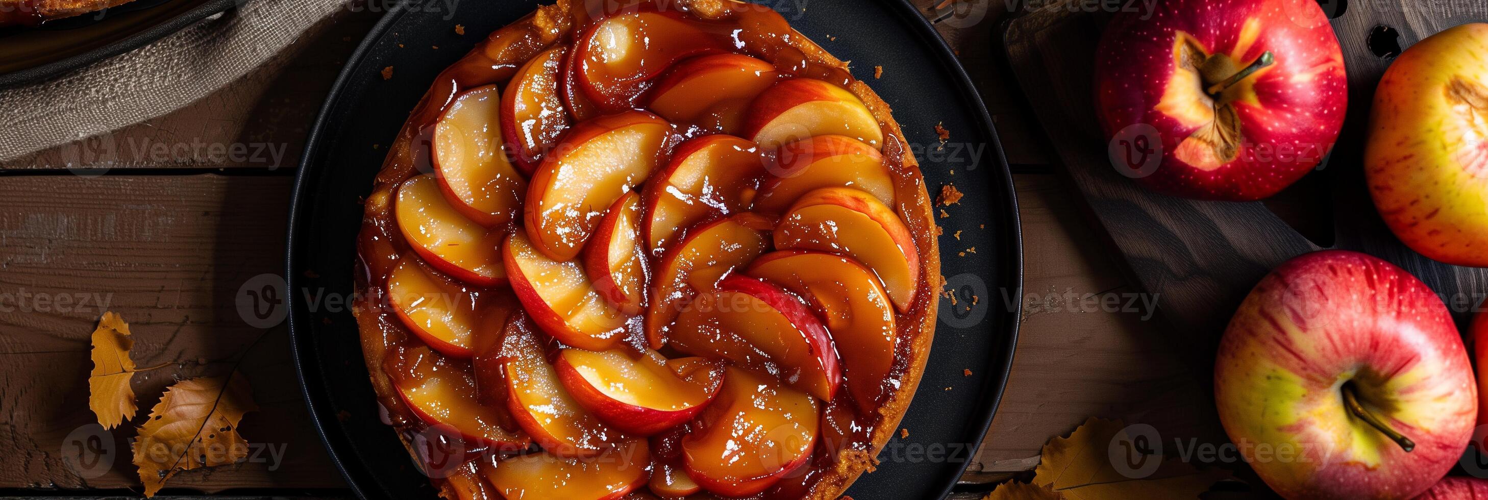 Virtual class tutorial on crafting French-inspired tarte Tatin with local apples, photorealistic photo