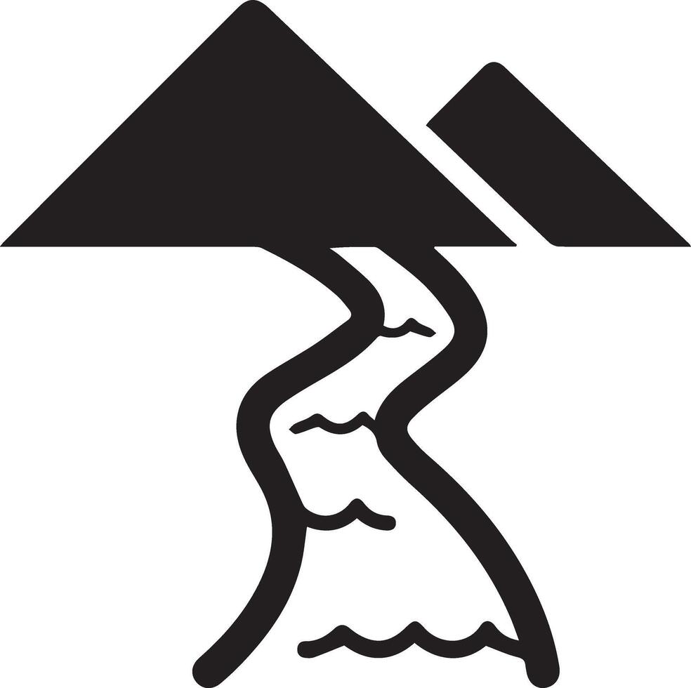 A black and white image of a mountain with water flowing through it vector