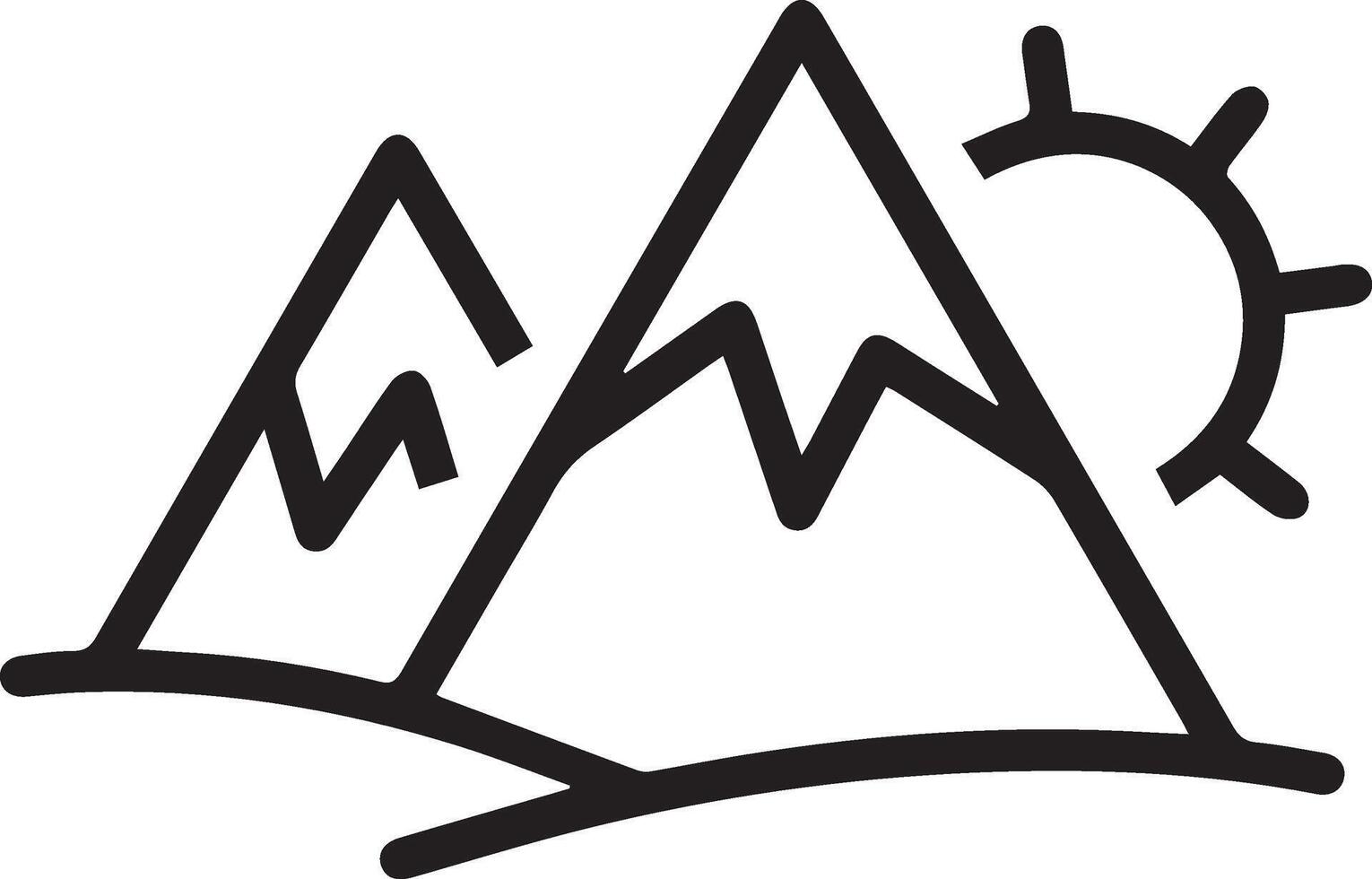 A black and white image of mountains and sun vector