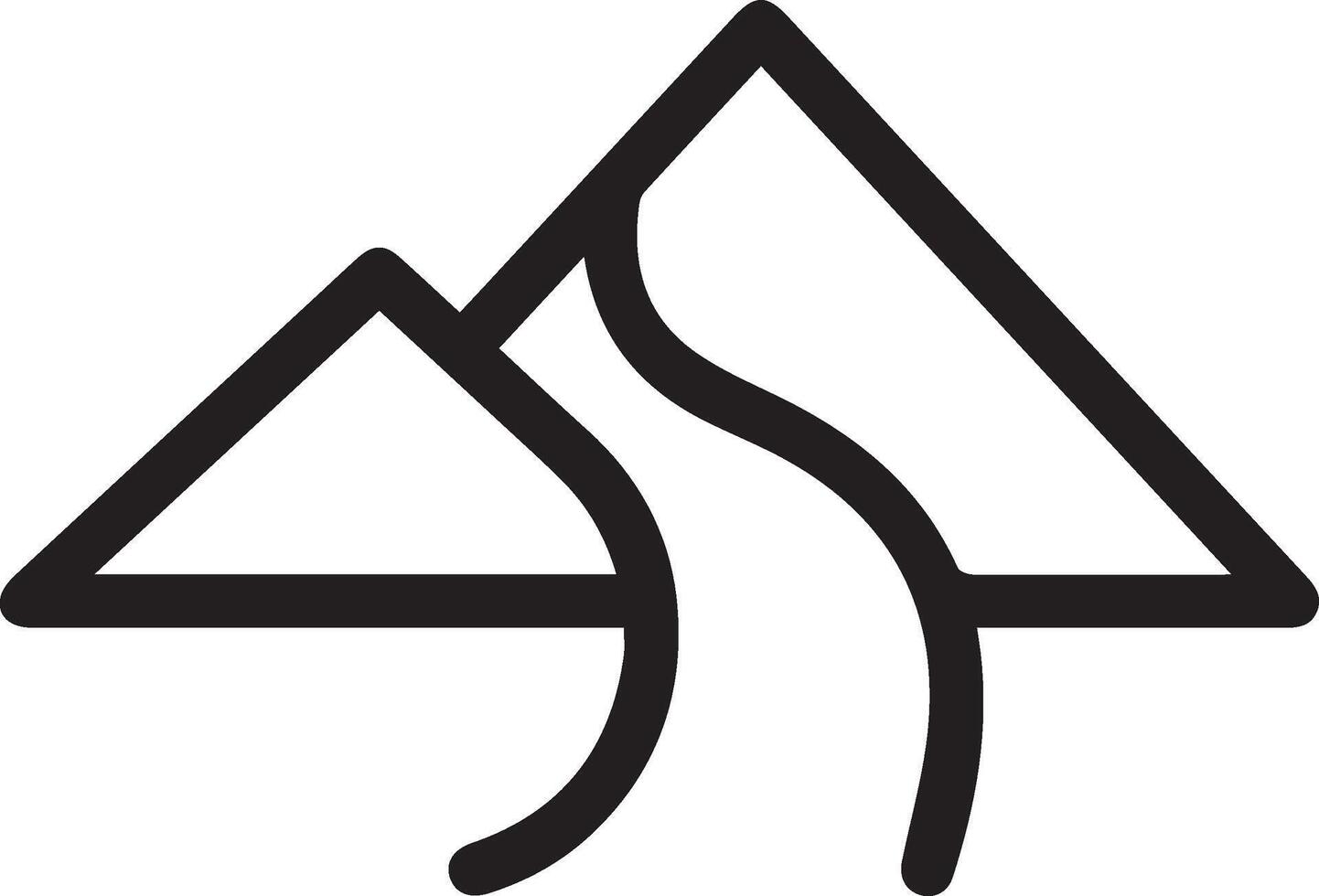 A black and white logo of a mountain with a river flowing through it vector