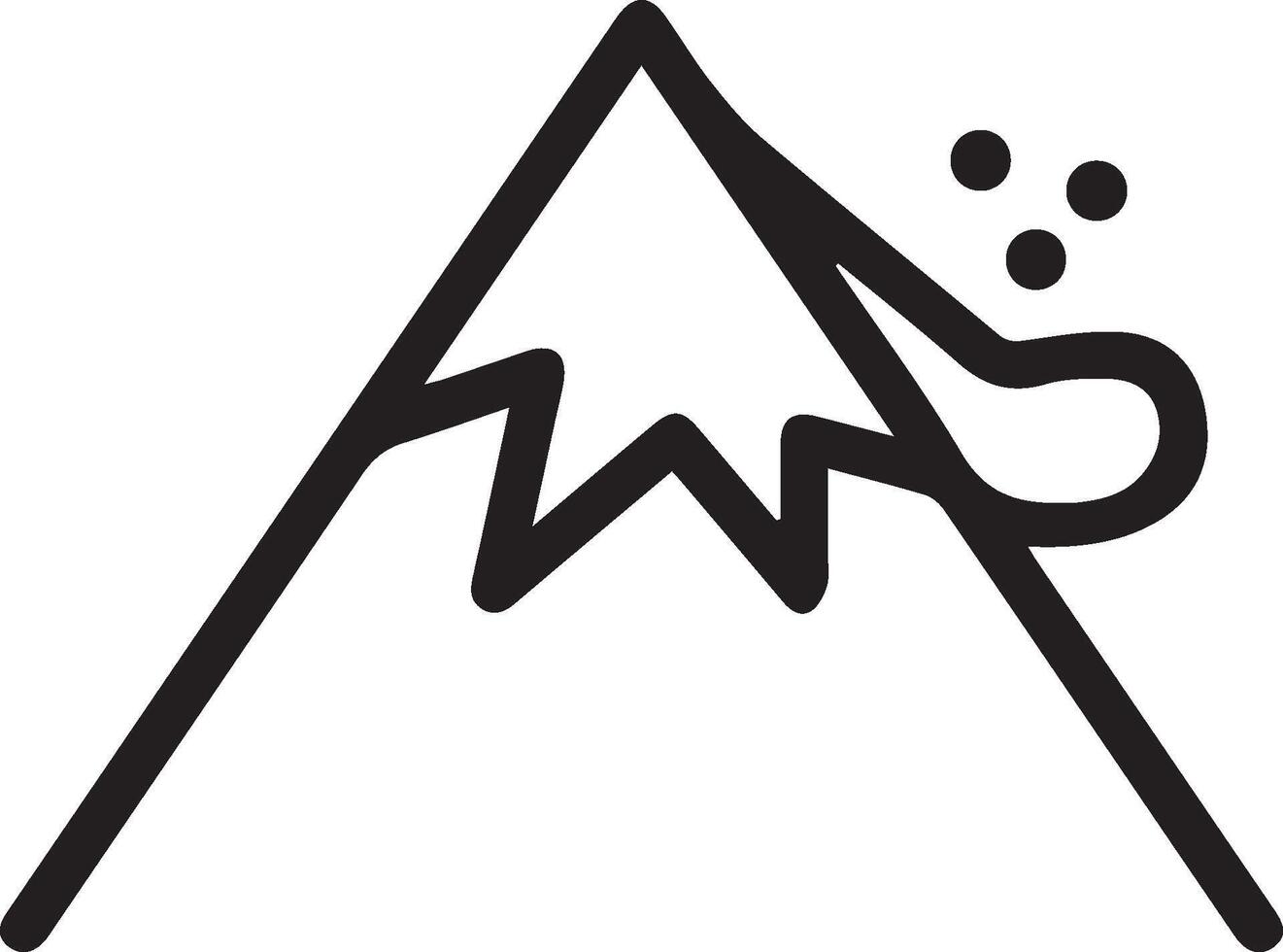 A mountain with snow on it is shown in a black and white line drawing vector