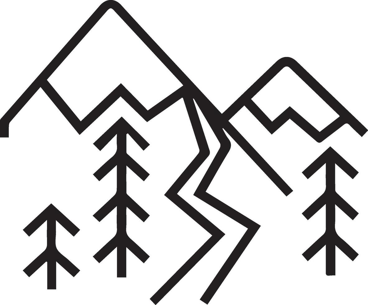 A black and white logo of mountains and trees vector