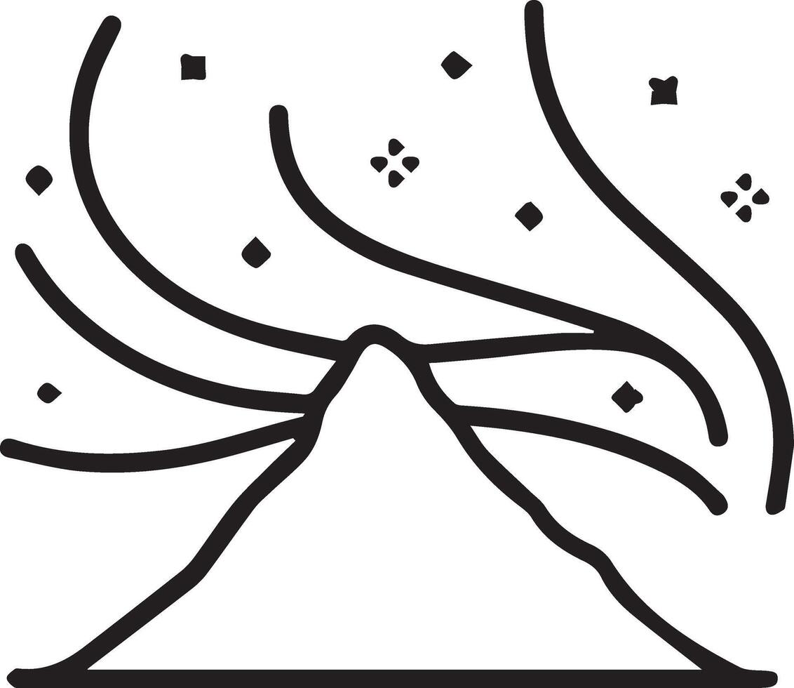 A black and white illustration of a mountain with stars vector