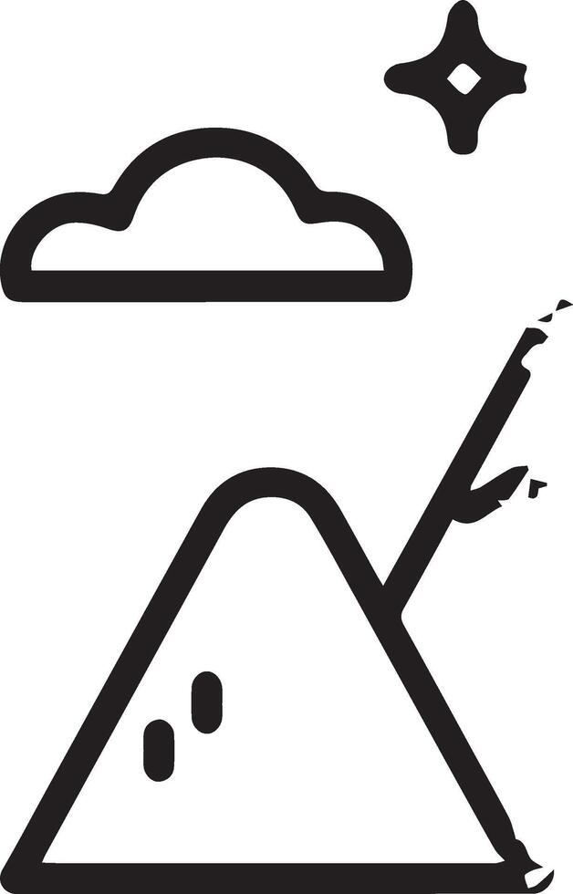 A black and white illustration of a volcano vector