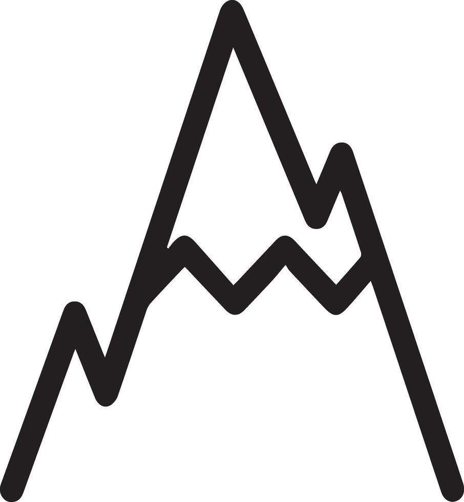 A mountain icon with a line drawn on it vector