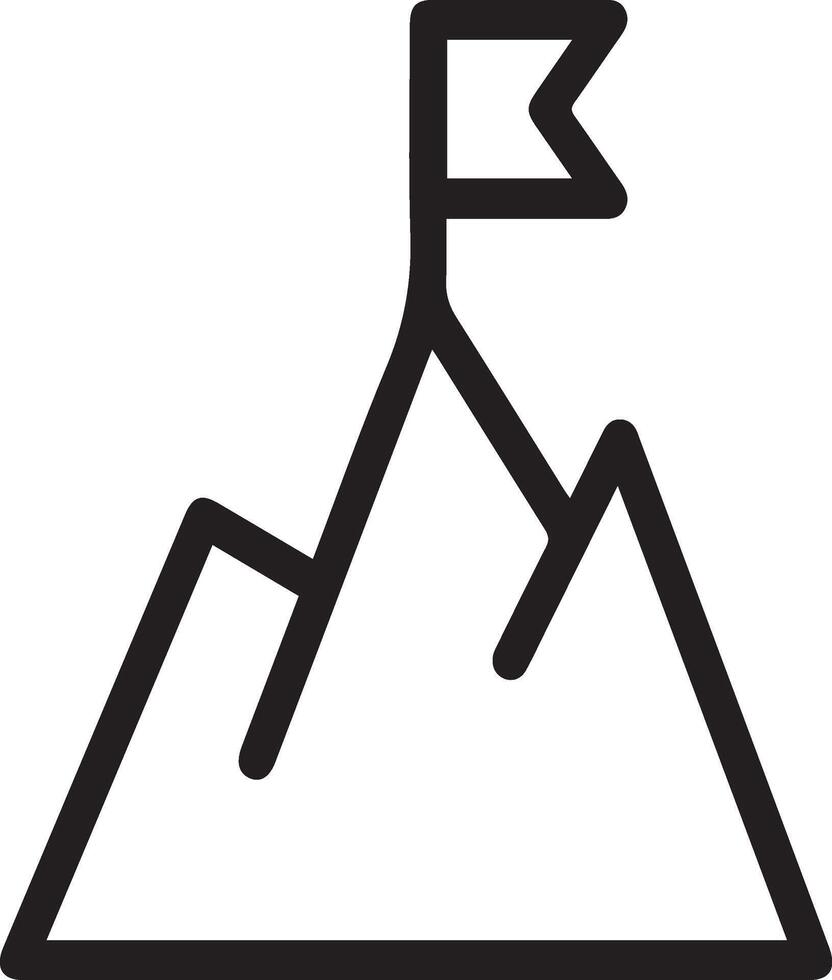 A black and white mountain icon with a flag on top vector