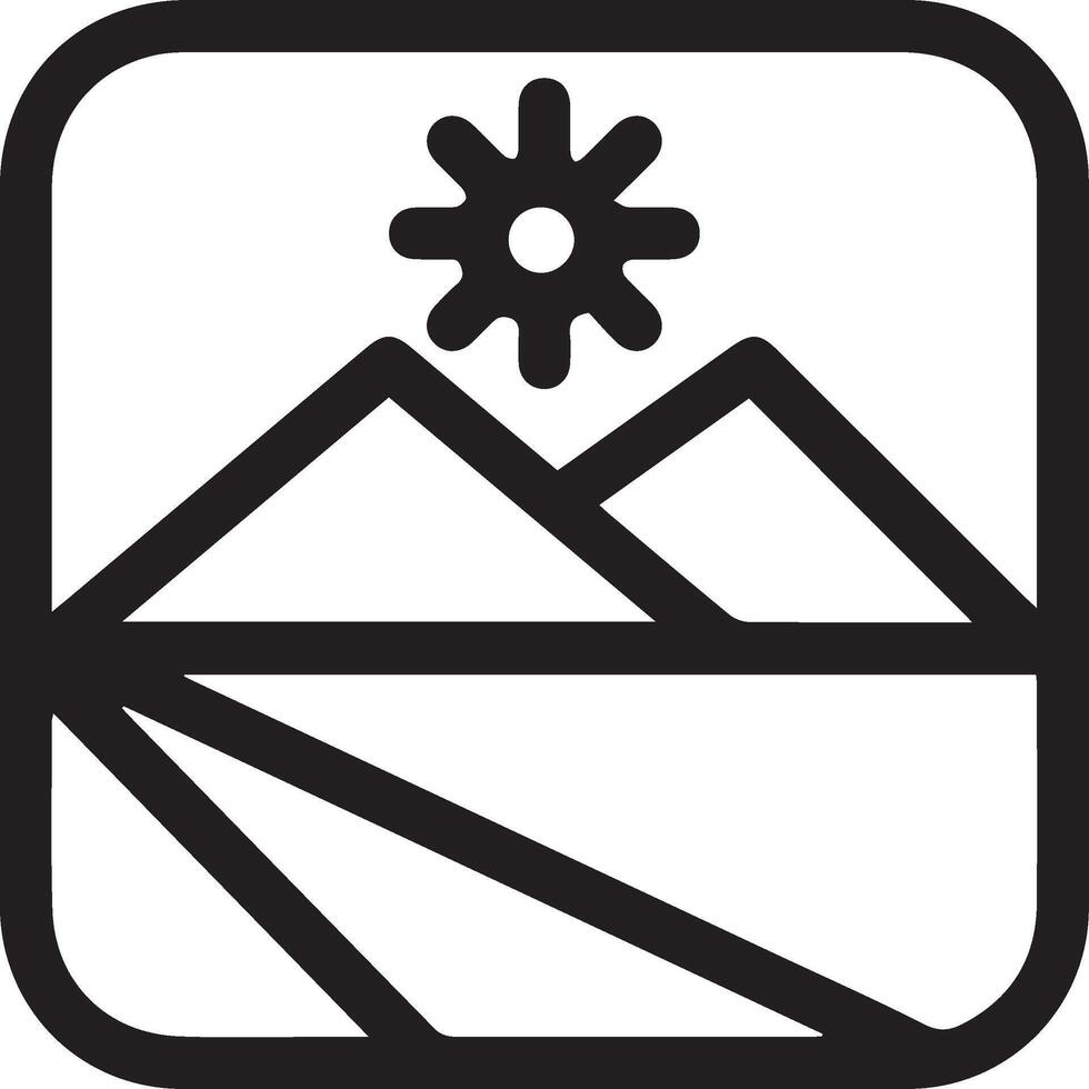 A black and white image of a mountain and sun vector