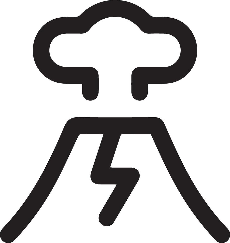 A black and white icon of a volcano with lightning vector