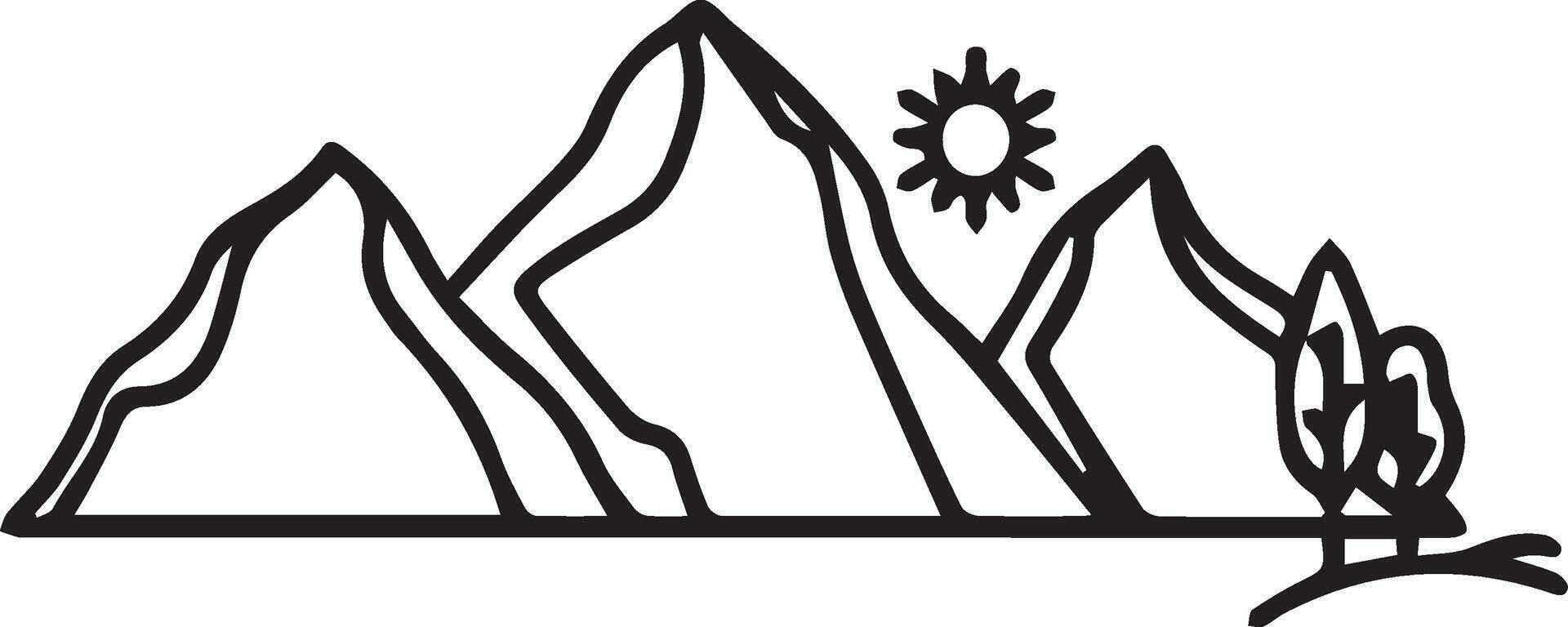 A black and white drawing of a mountain range vector
