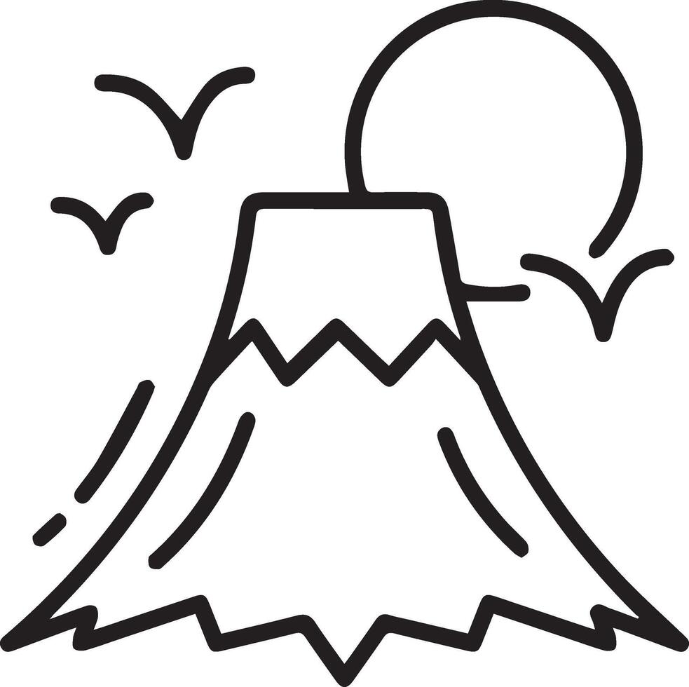 A line drawing of a mountain with birds flying over it vector