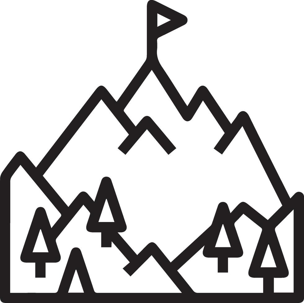 A mountain with a flag on top and trees in the background vector