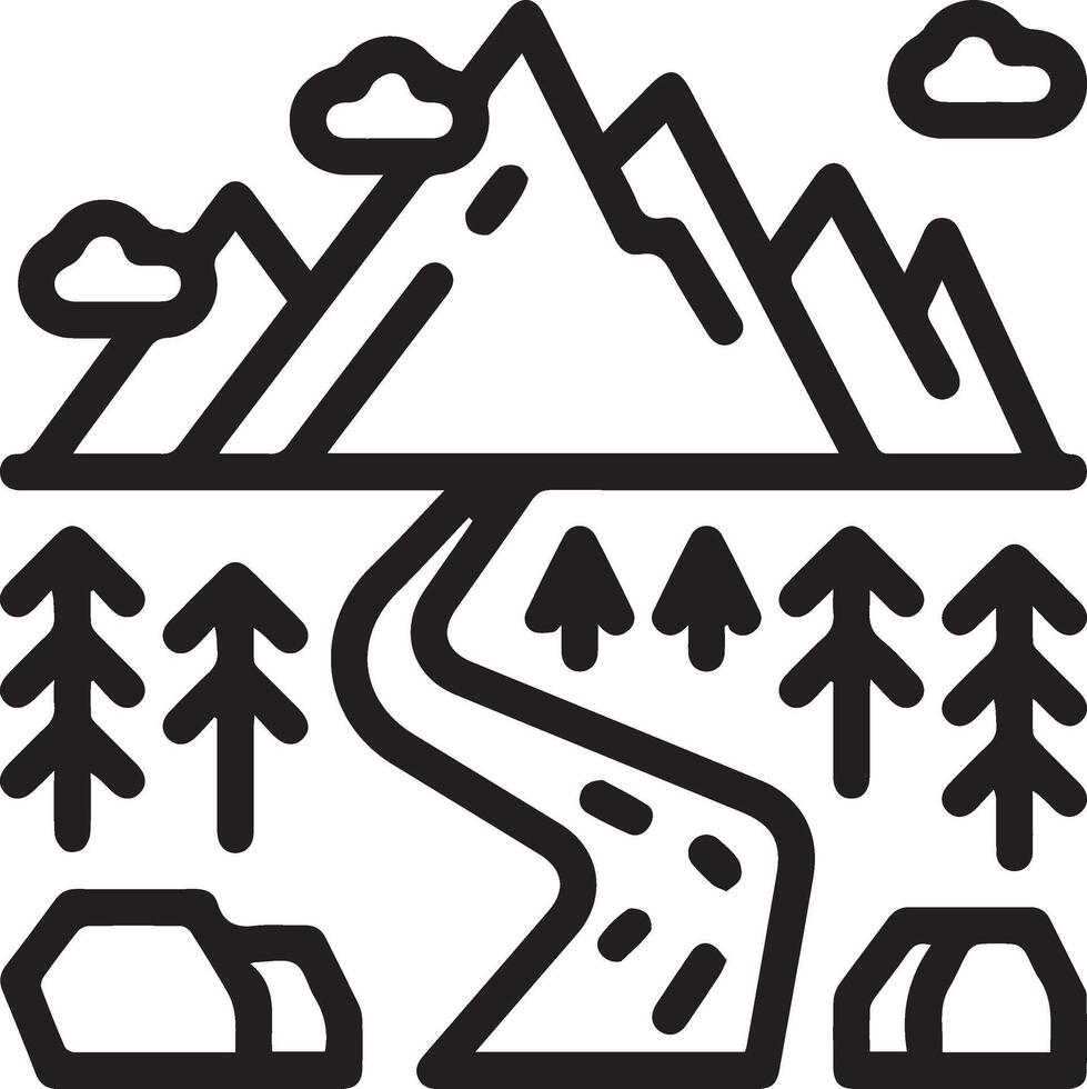 A line drawing of a mountain road and trees vector