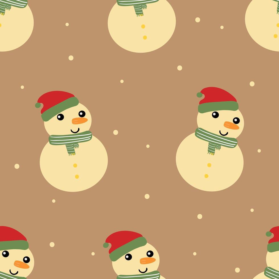 Seamless pattern cartoon snowman wearing a green scarf. cute christmas and winter wallpaper for fabric print, gift wrap paper vector