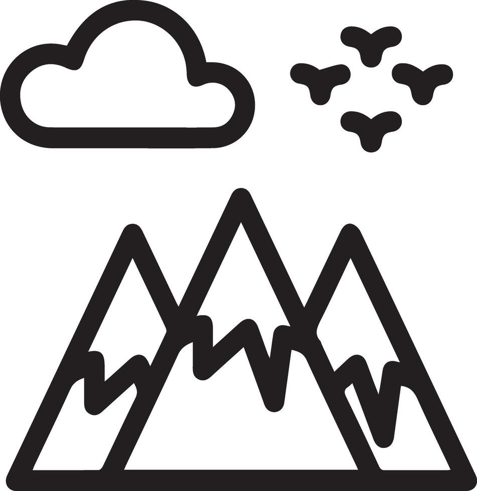 Mountain icon illustration clipart black and white outline vector