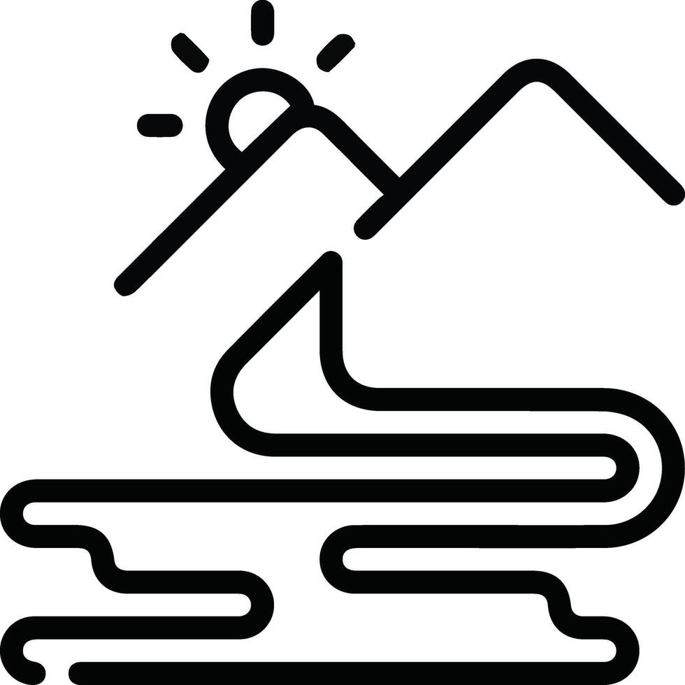 A black and white image of a mountain with a river flowing through it vector