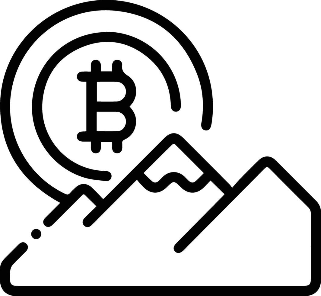 Bitcoin icon with mountain and a bitcoin symbol vector