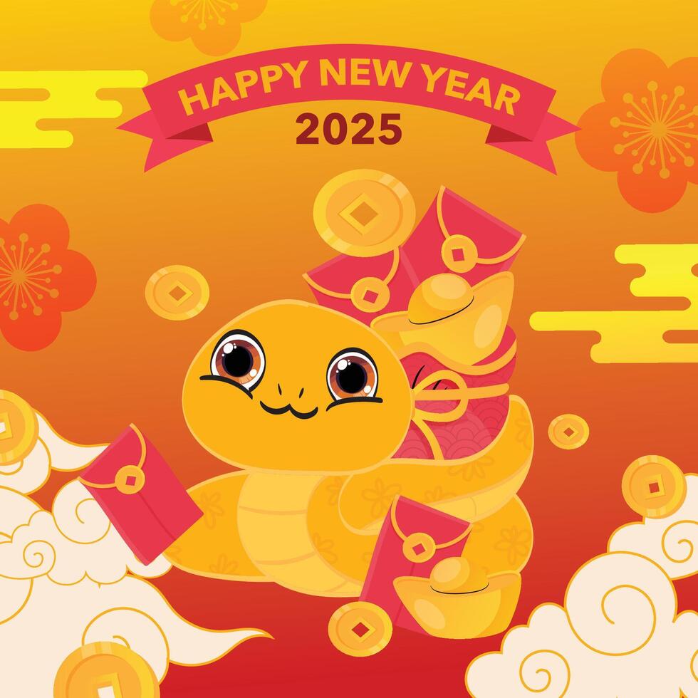 New year snake carrying a bag of gold vector
