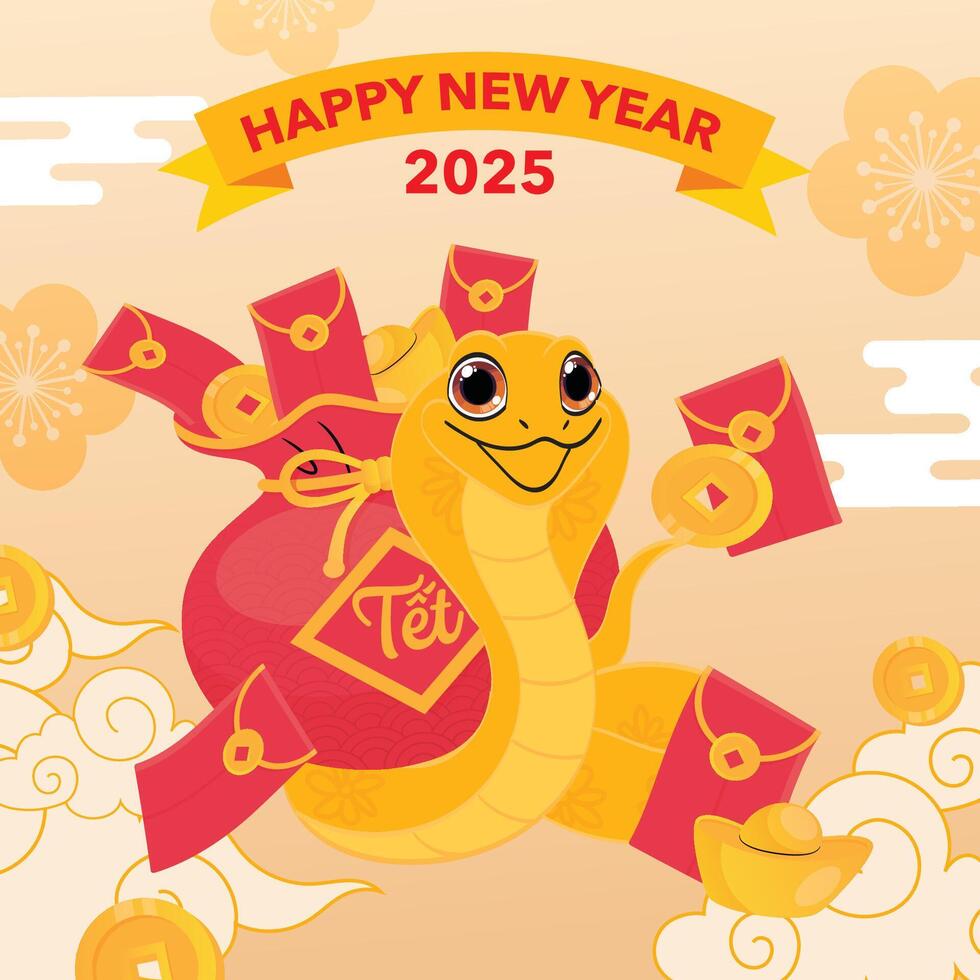 New year snake in the wealthy coins bag vector