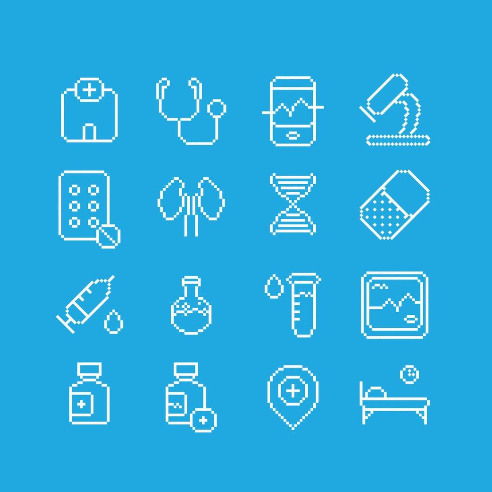 Digital healthcare and telemedicine pixel icons set isolated vector