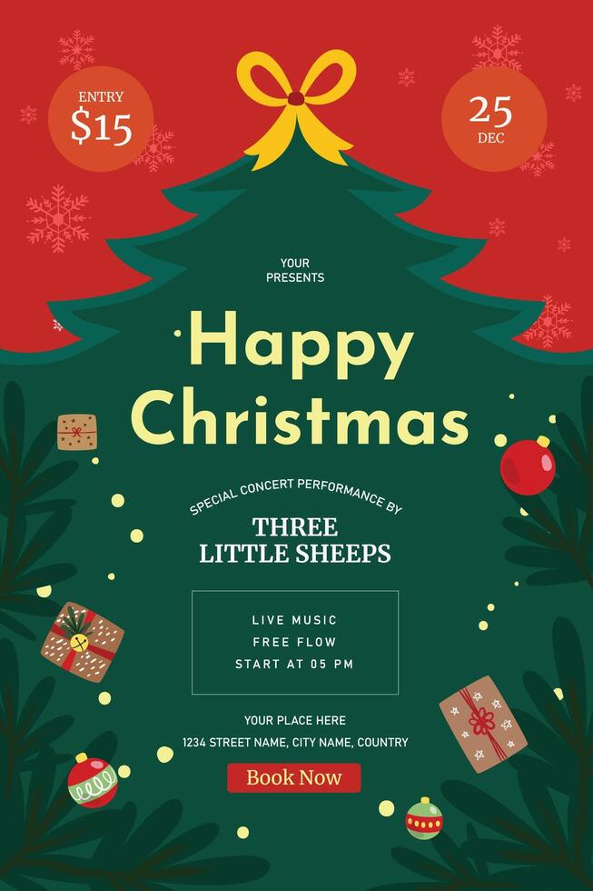 Christmas greeting card poster set. Christmas tree, snowman, deer and hanging xmas elements in paper cut template backdrop collection. vector