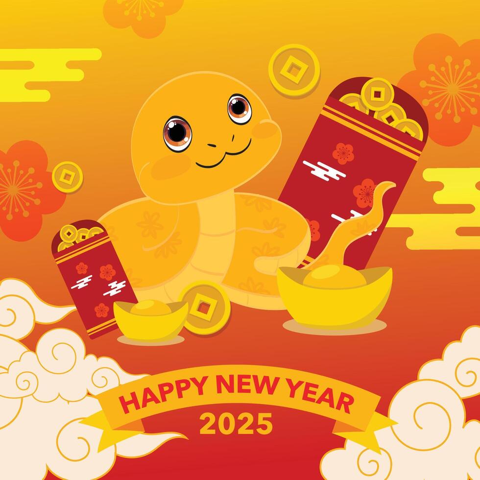 Wealthy snake with gold coin and lucky money vector