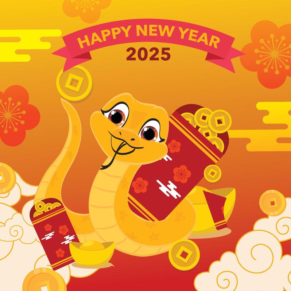New year snake carrying firework and lucky money vector