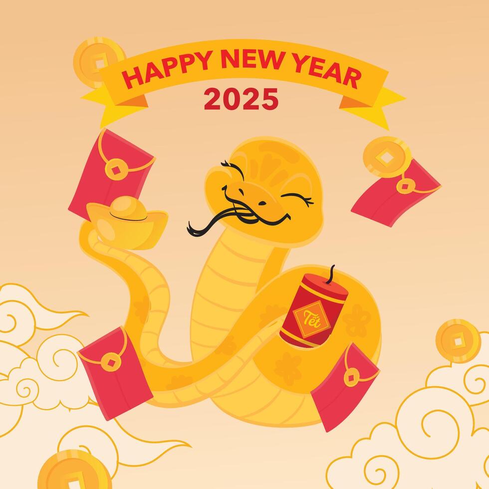 New year snake carrying gold and coin vector