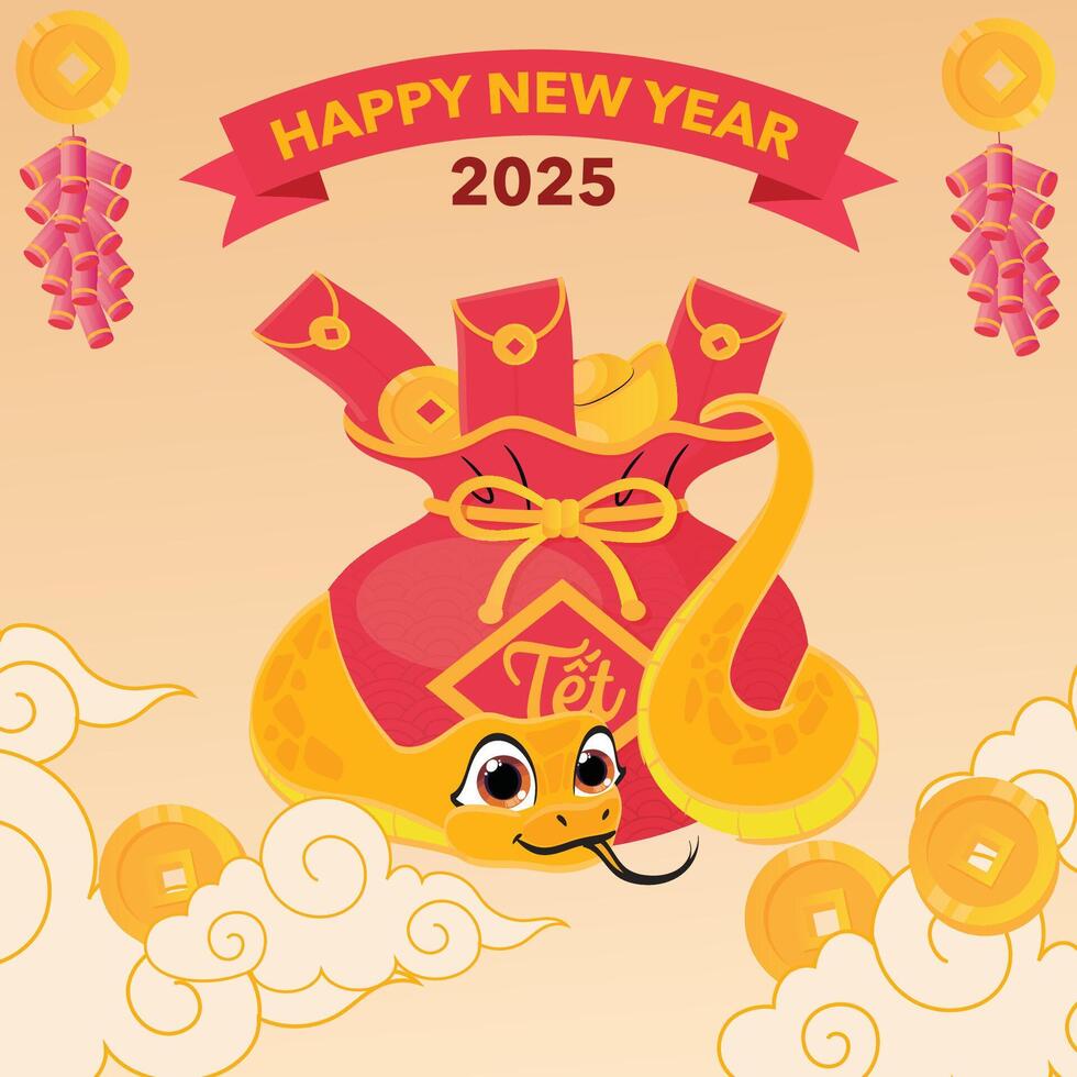 Wealthy snake carrying a bag of money vector