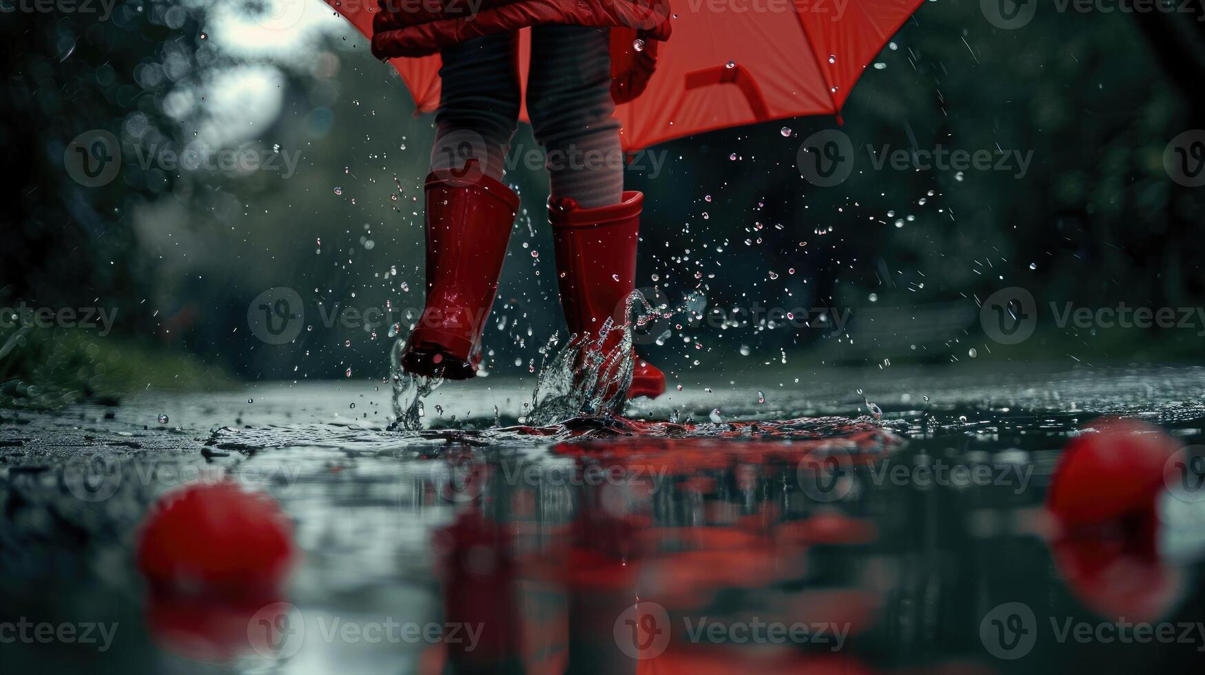 A person walking in the rain with an umbrella photo