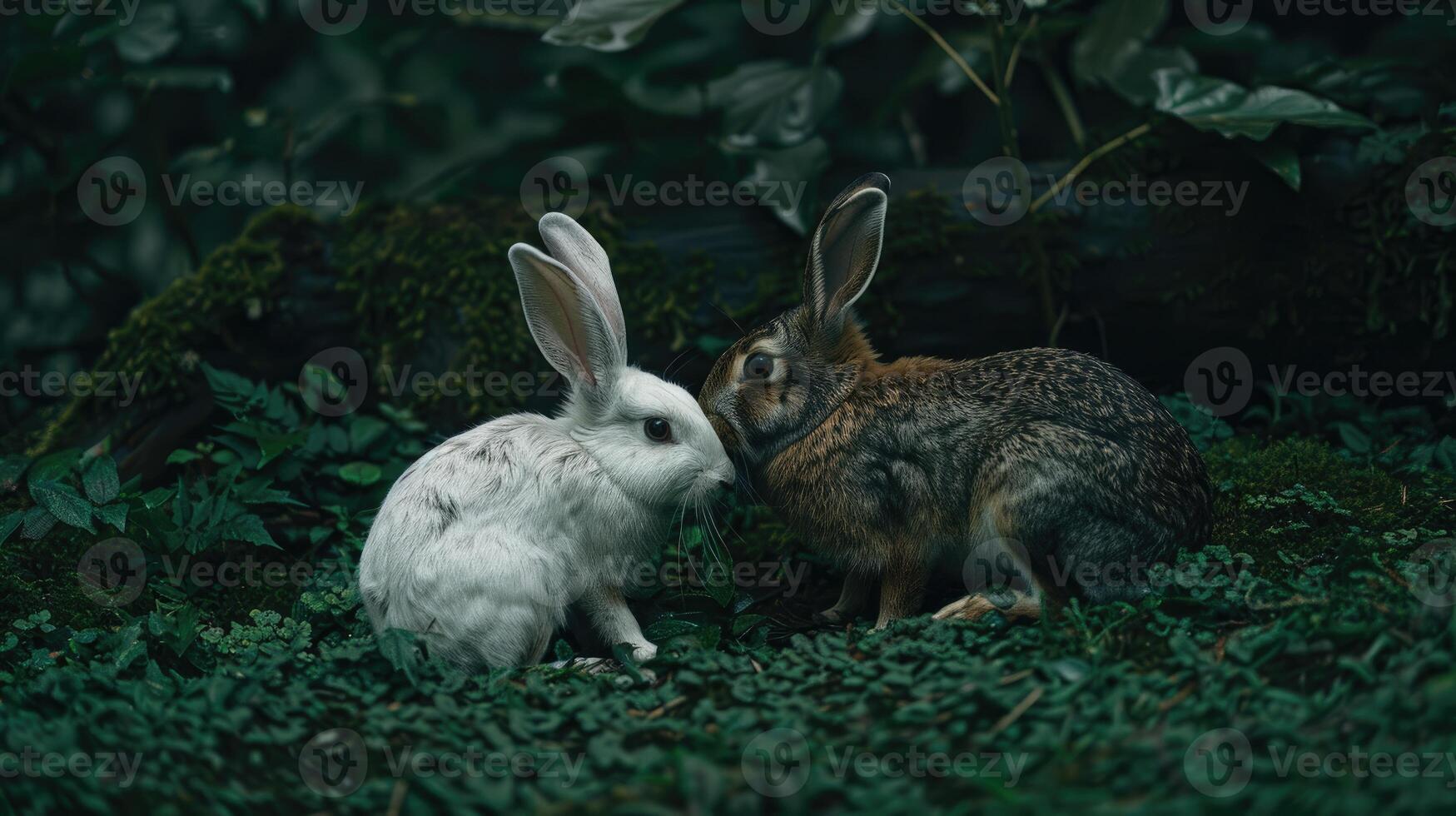 Two rabbits in the forest photo