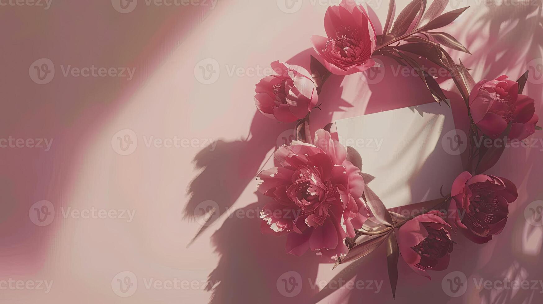 A pink flower wreath on a pink background photo