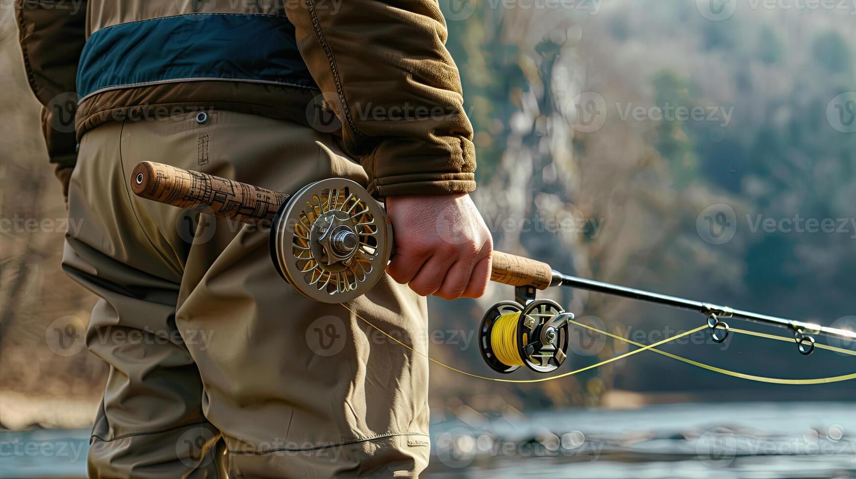A man holding a fishing rod and reel photo