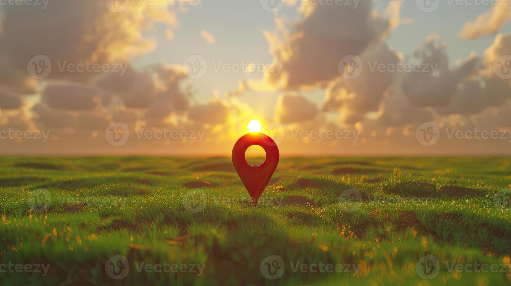 A red pin is in the middle of a field photo